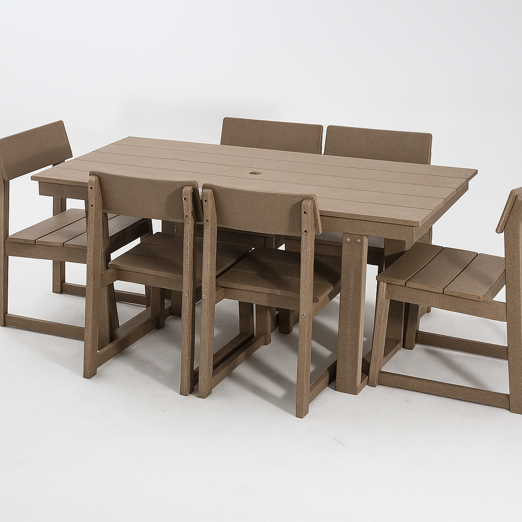 7-Piece HDPE Outdoor Dining Set for 6 – Antique Dark Oak