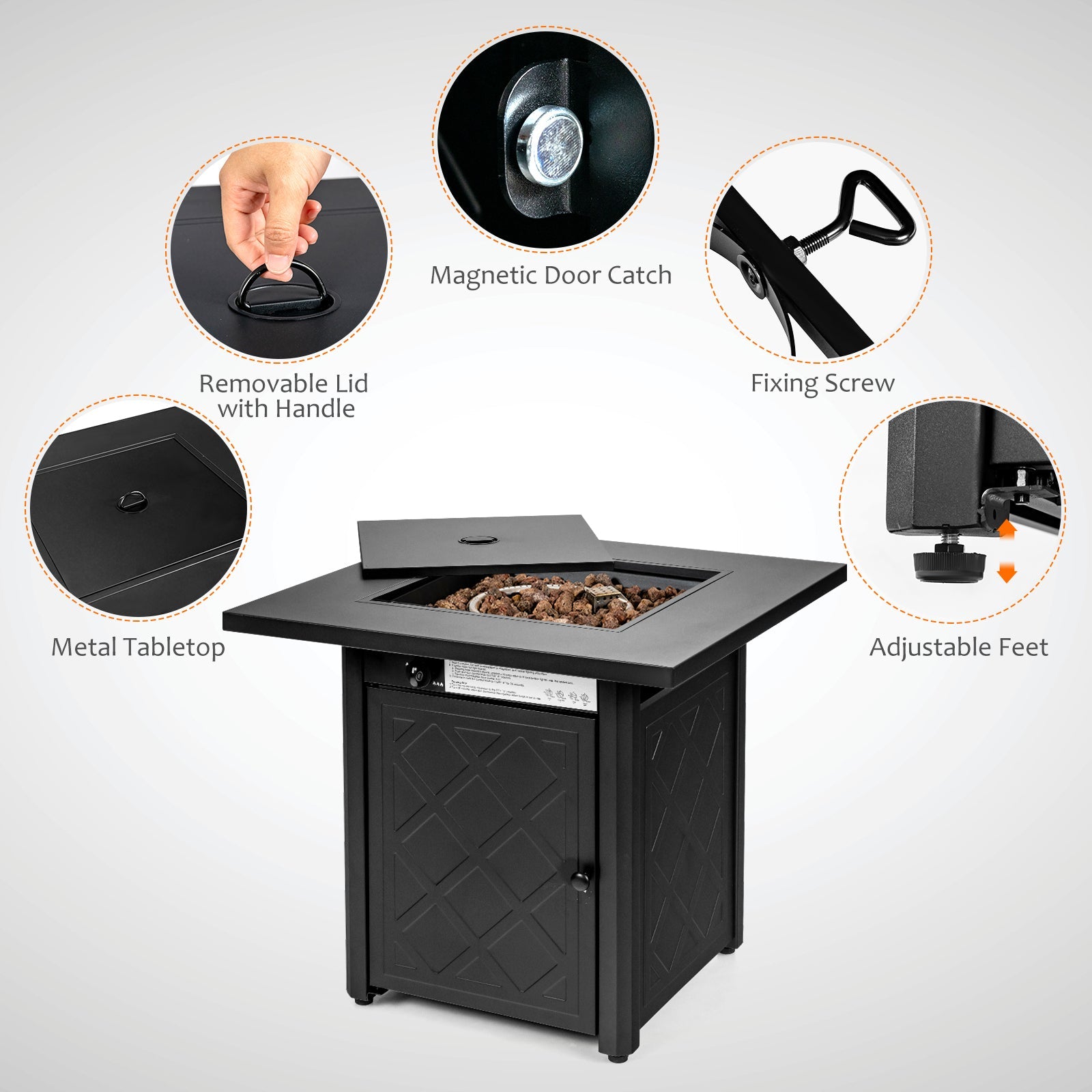 7 Pieces Patio Furniture Set with 28 Inches 50000 BTU Propane Gas Fire Pit Table-Red