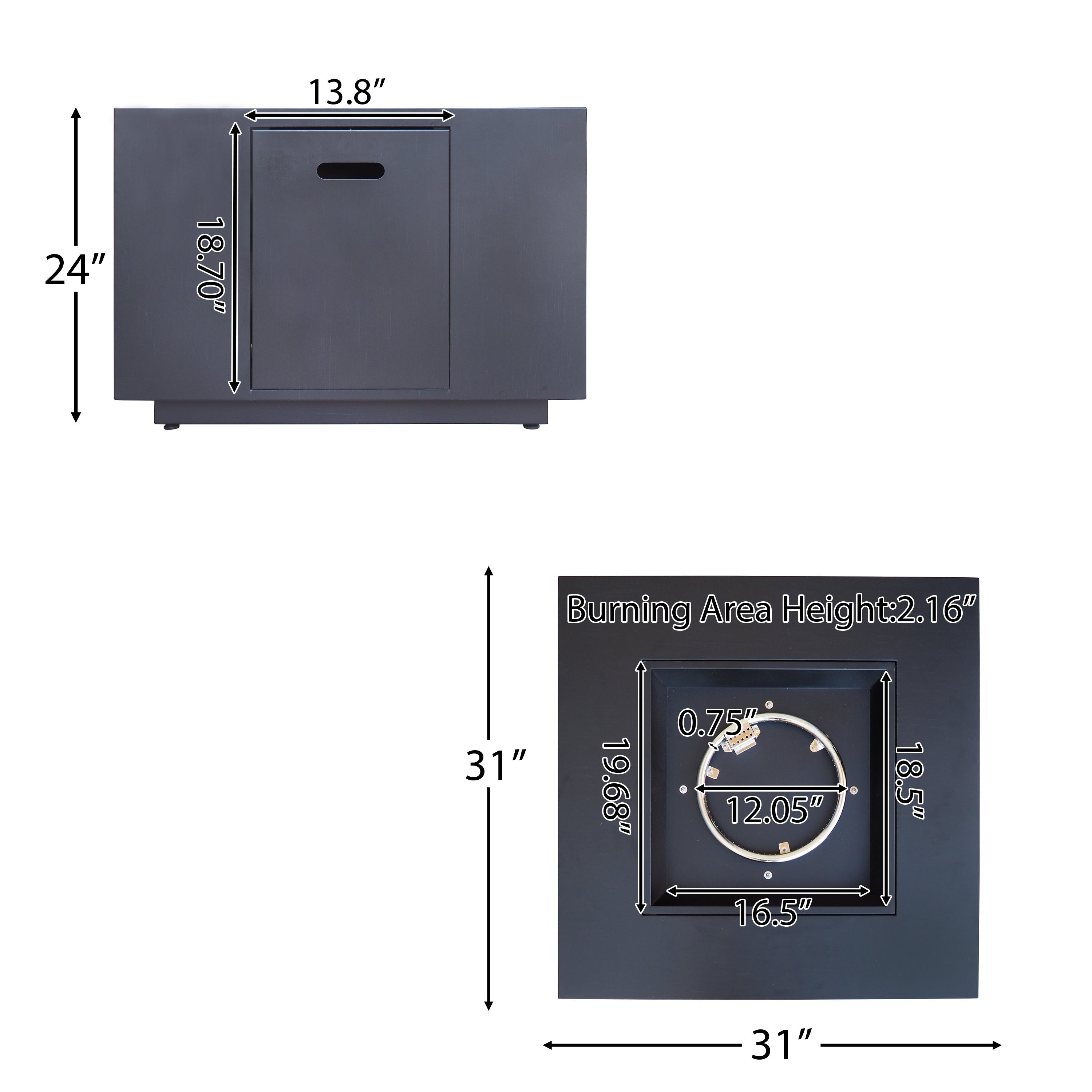 Outdoor Patio Propane Fire Pit 24" H x 31" W Square Iron Gas-burning Fire Pit