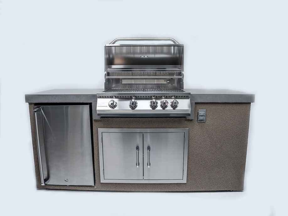 KoKoMo 7' Outdoor Kitchen Island with Grill – Built-In 32” Grill + Fridge