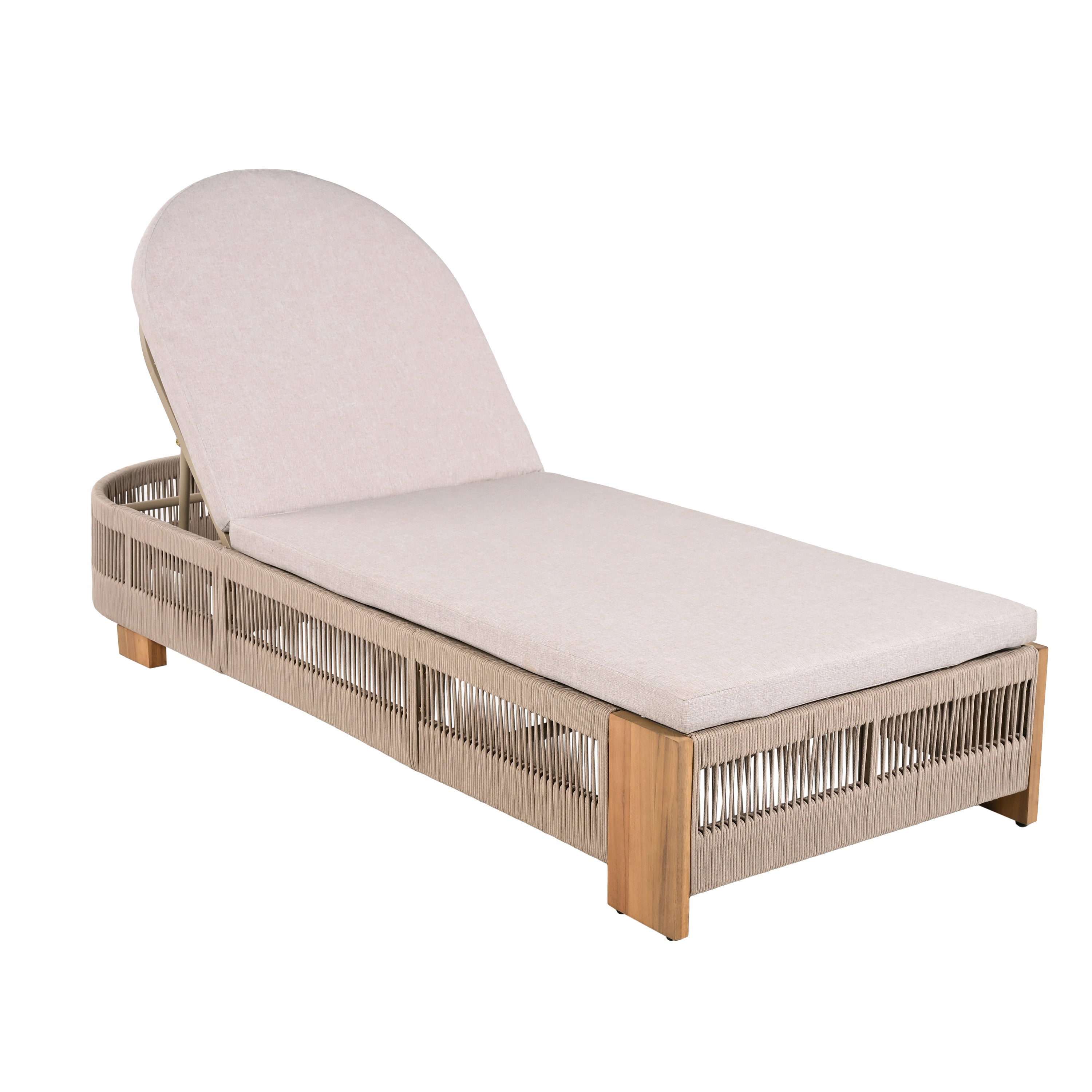 Outdoor Chaise Lounge Chair, Acacia Wood with Adjustable Backrest and Cushion