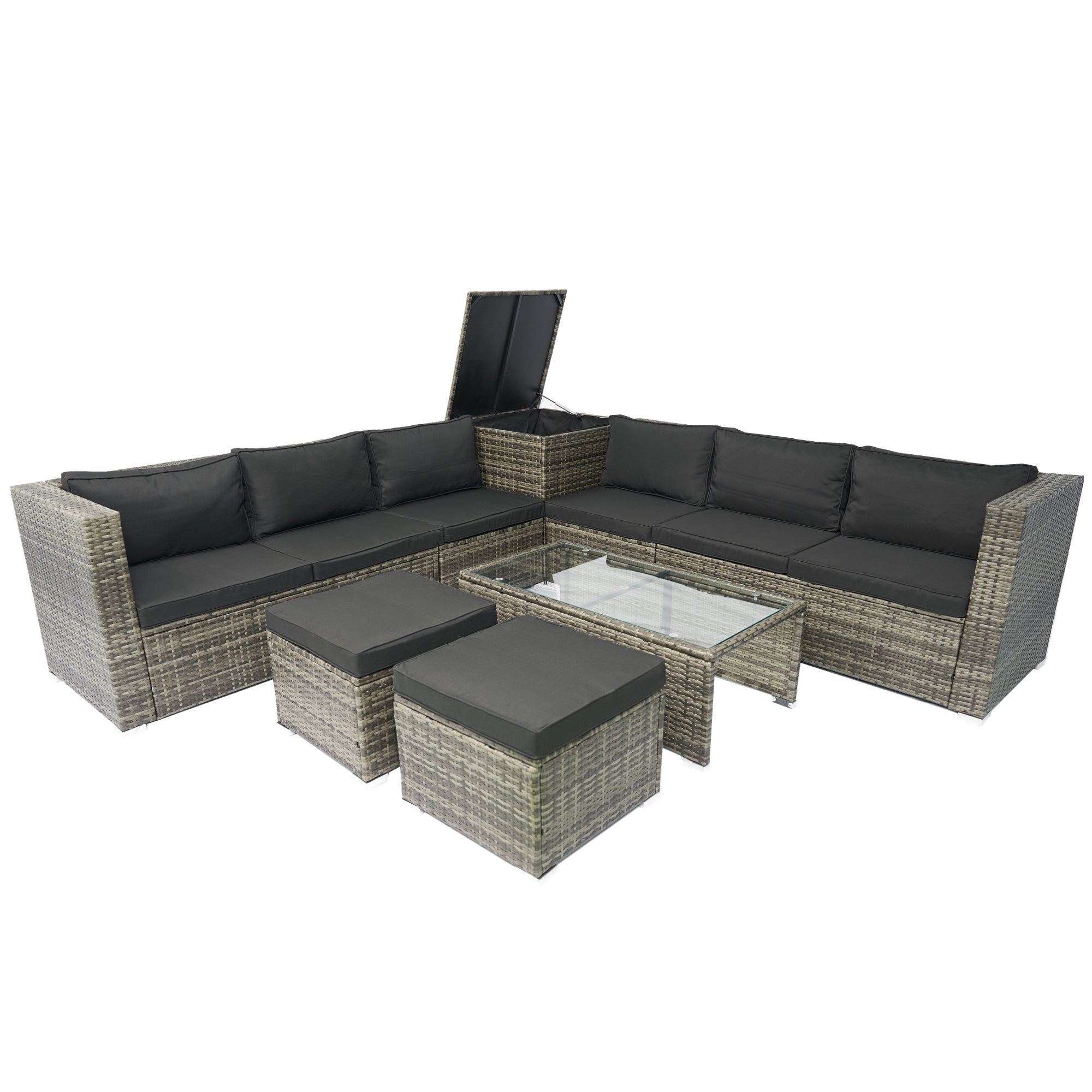 8 Piece Patio Sectional Wicker Rattan Outdoor Sofa Set with Storage Box