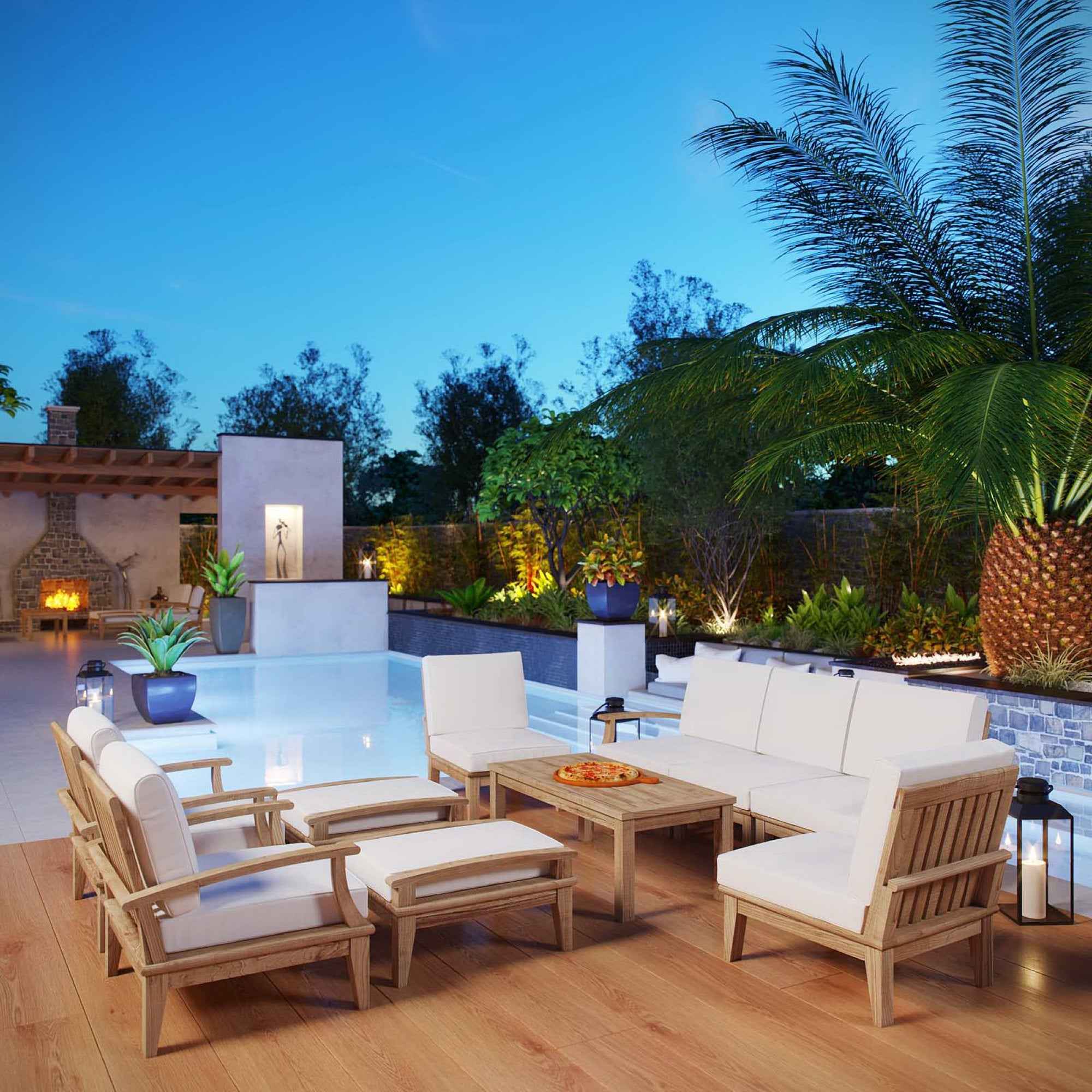 Patio Elegance Marina Teak Outdoor Seating Set - 10-Piece Modway Collection