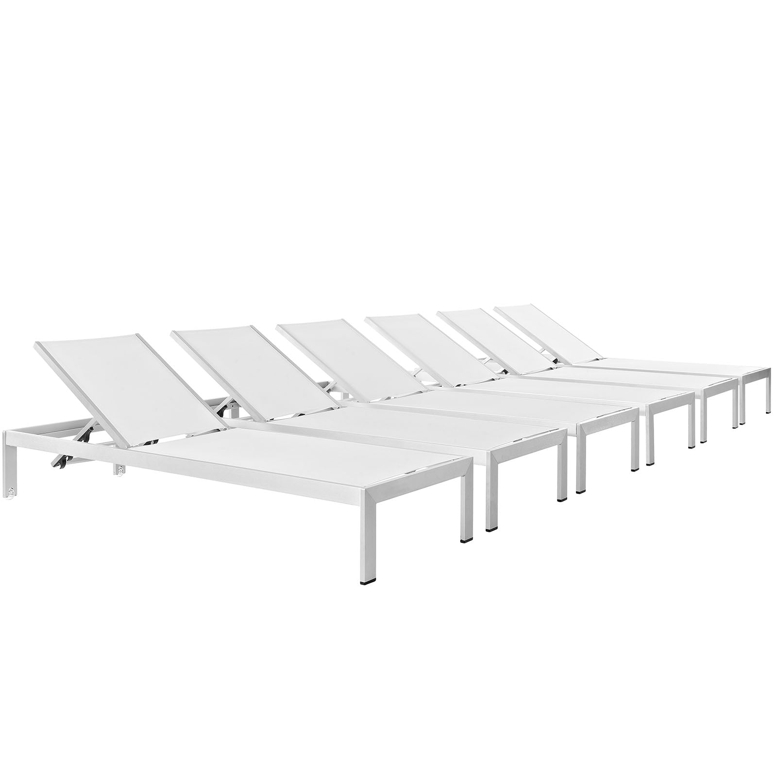 Modway Shore Outdoor Chaise Lounge Set – 6-Piece Aluminum Patio Collection