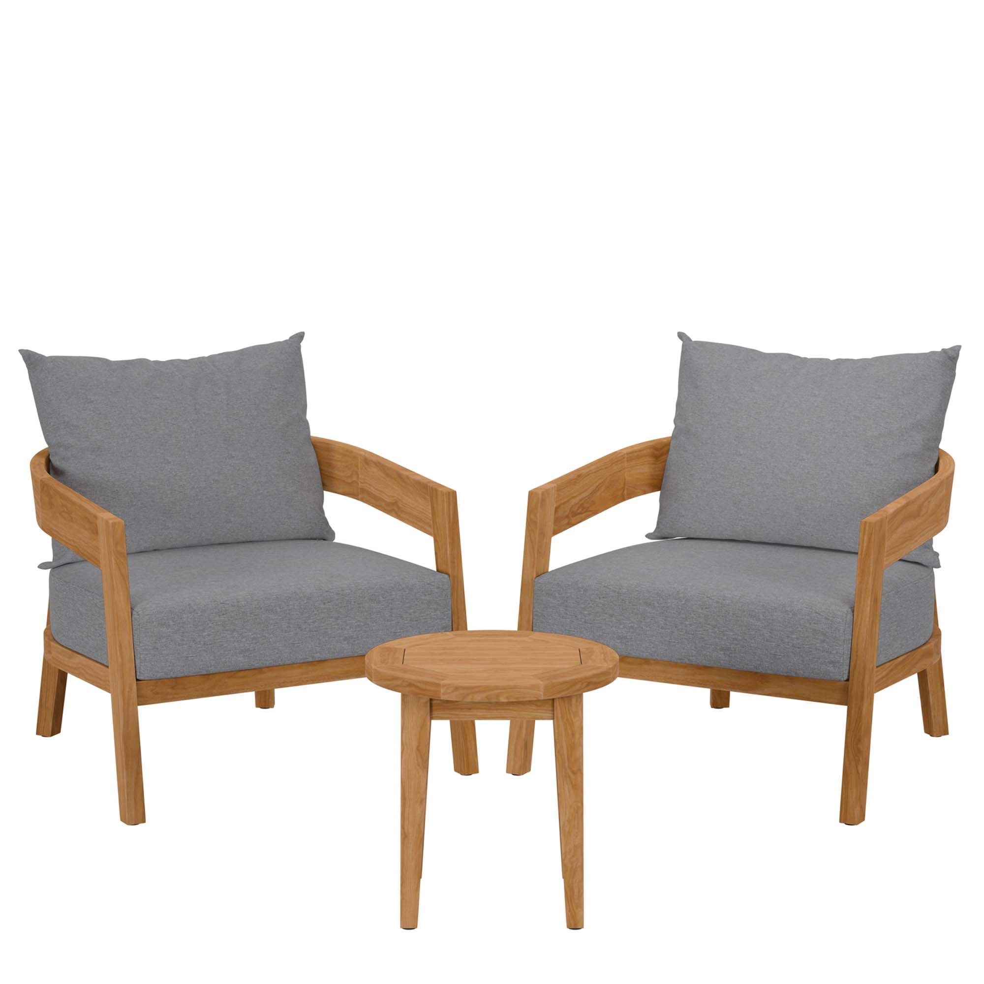 Modway Brisbane Outdoor Patio Set - 3-Piece Grey Teak Furniture for Stylish Patios