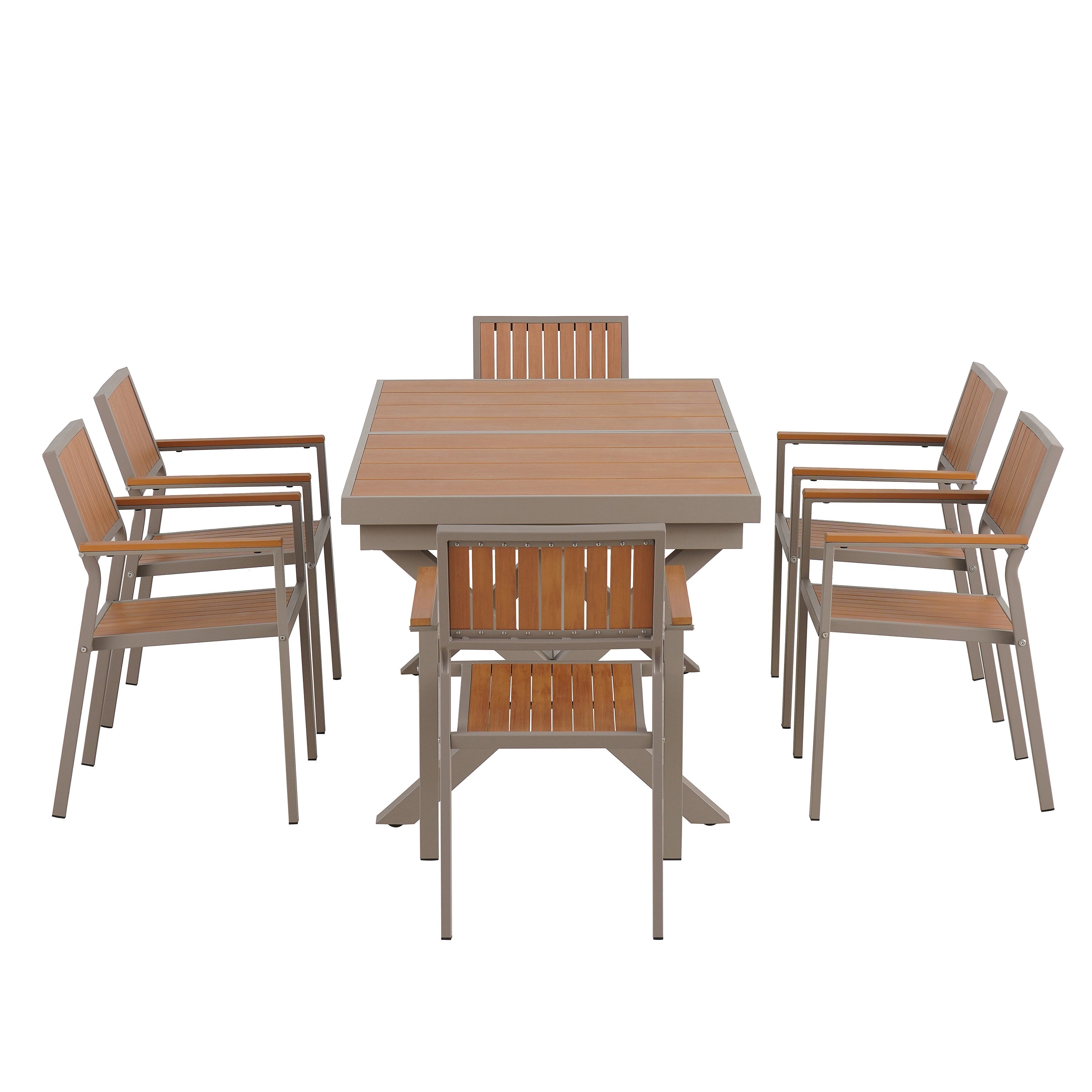 Flexible Outdoor Dining Set with Extendable Table and Six Chairs