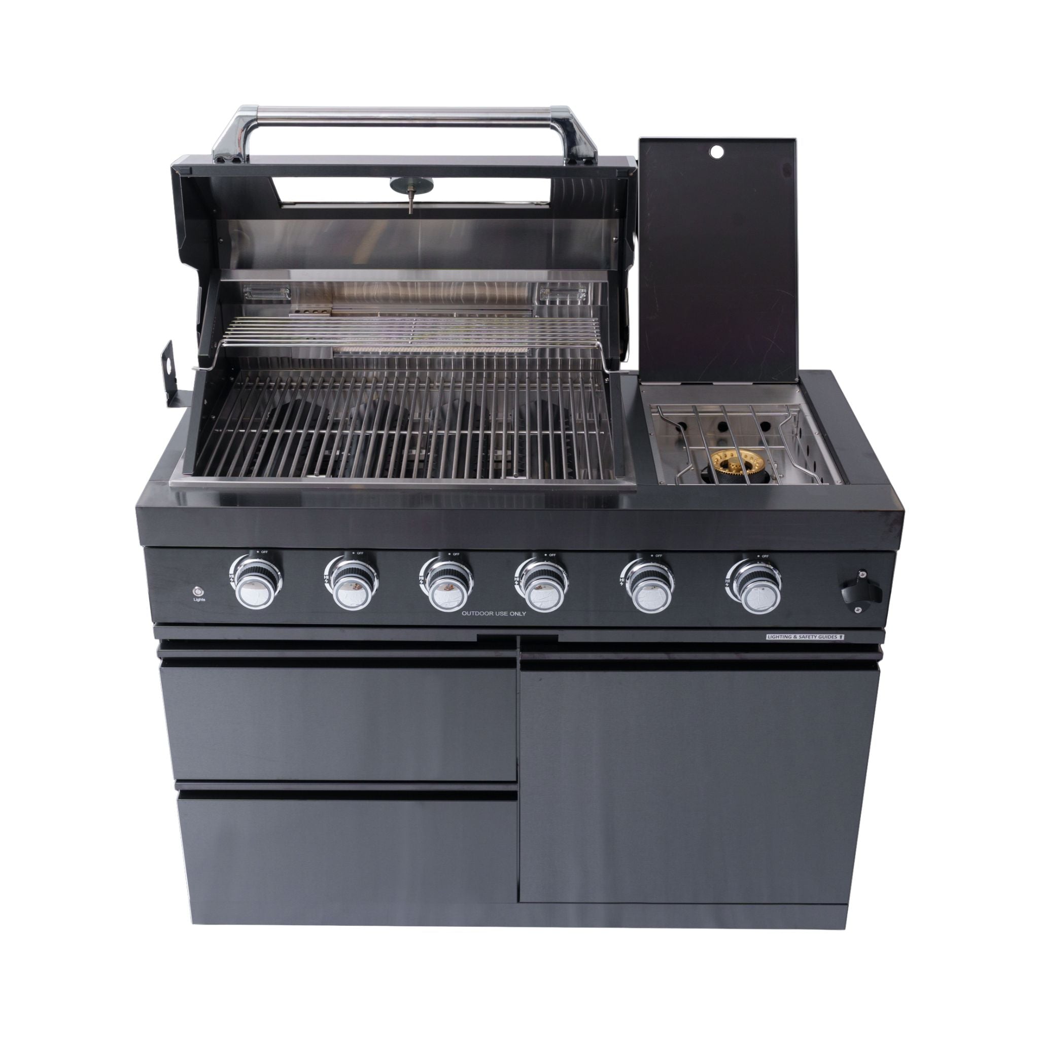 Castelle Flame Premium Black Stainless Steel 4-Burner Gas Grill With Rotisserie Kit (SAK48157)