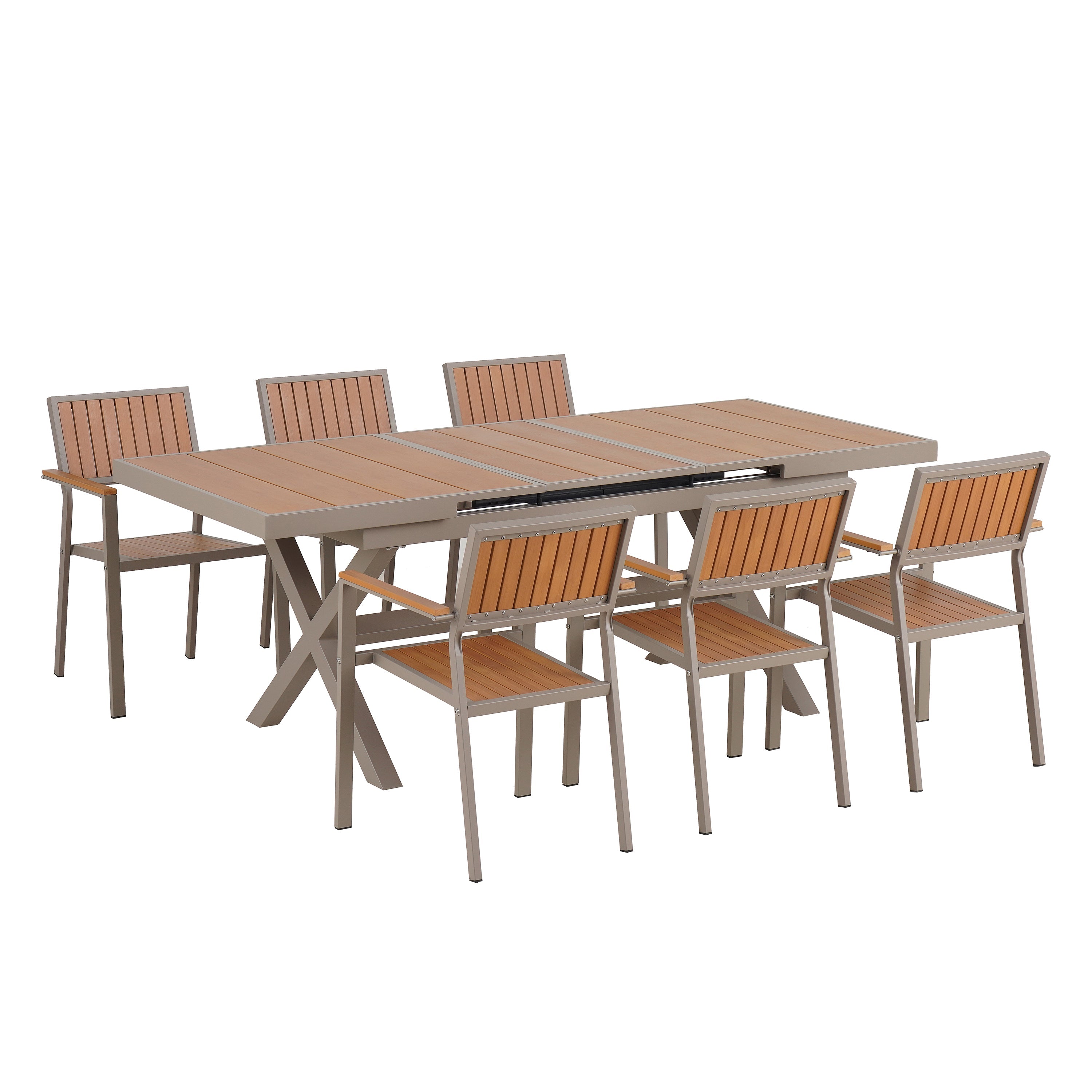 Flexible Outdoor Dining Set with Extendable Table and Six Chairs