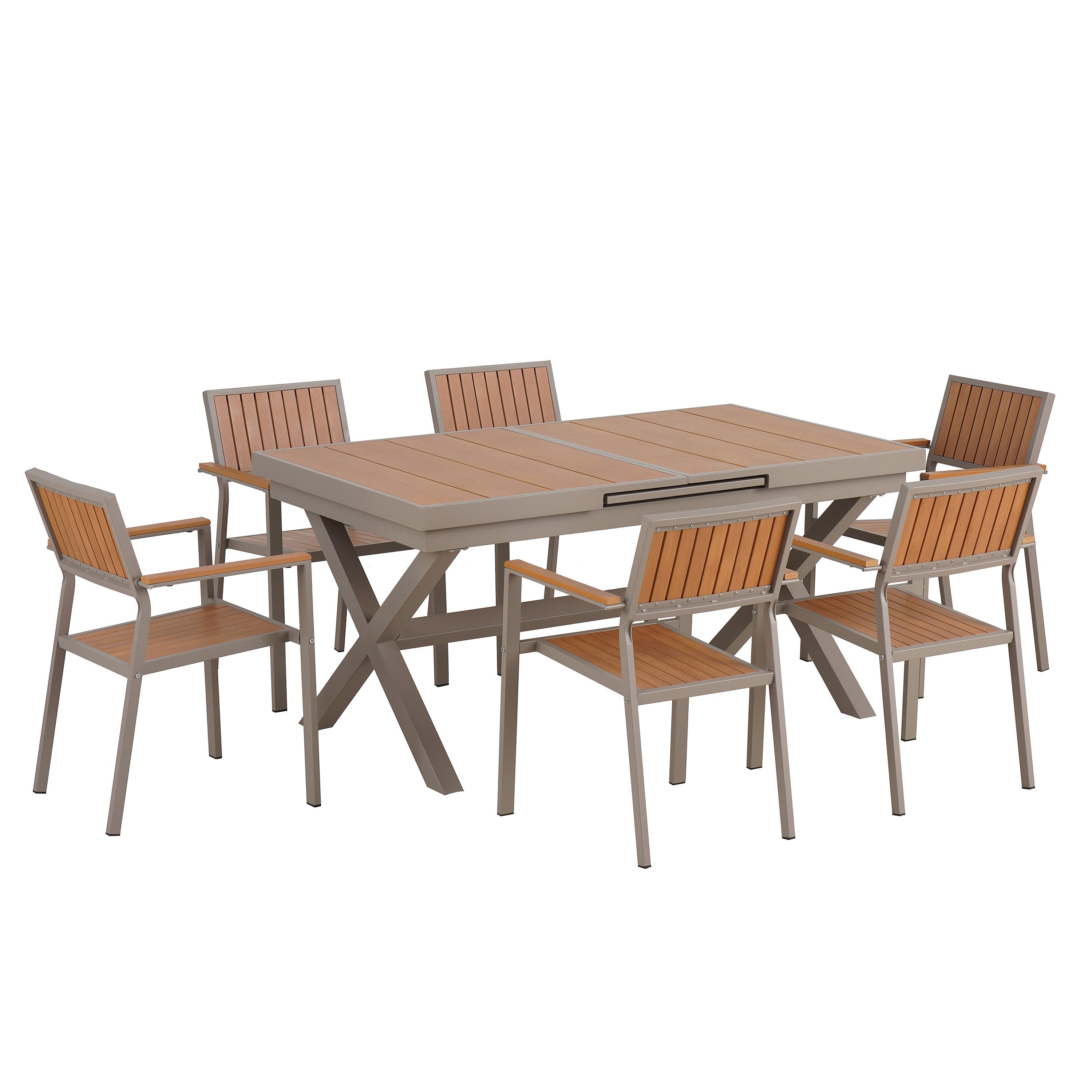 Flexible Outdoor Dining Set with Extendable Table and Six Chairs