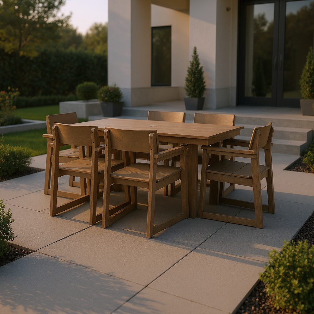 7-Piece HDPE Outdoor Dining Set for 6 – Weather-Resistant Patio Table with Umbrella Hole and 6 Armrest Chairs (Brown)