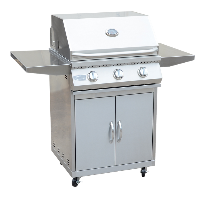KoKoMo 26” BBQ Grill with 3-Burner Stainless Steel Cart – Freestanding