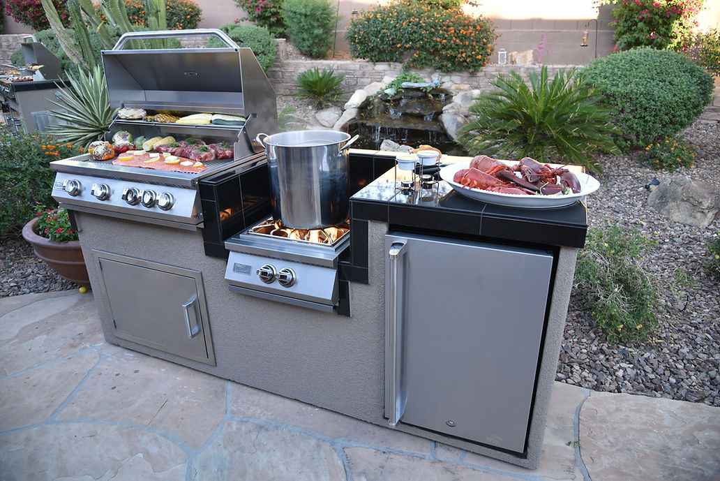 KoKoMo BBQ Island - 7'6" Outdoor Kitchen with 4-Burner Grill, Wok Burner & Refrigerator
