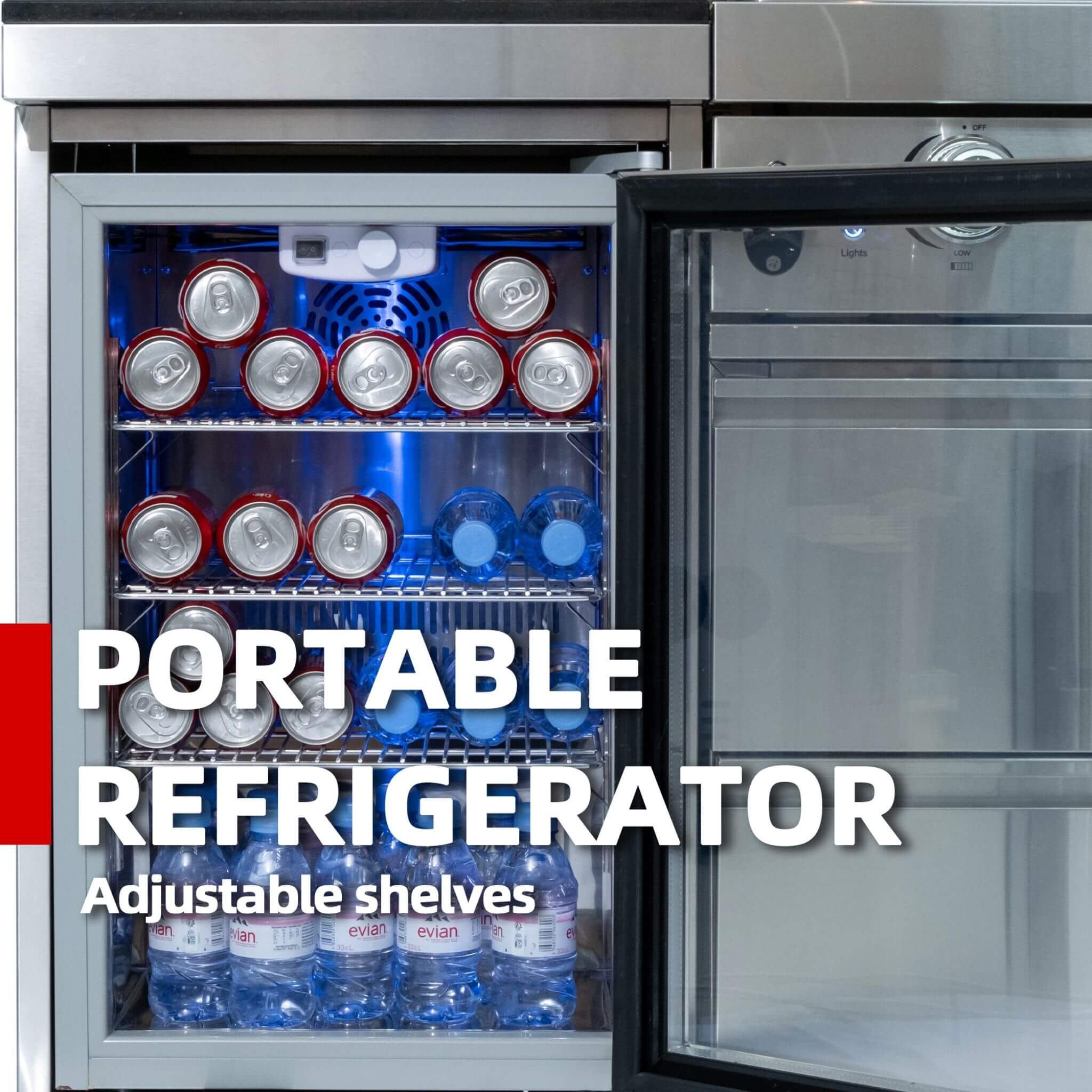 Castelle Flame 44-Inch 6-Burner 85K BTU Stainless Steel Outdoor BBQ Kitchen Island Grill With Wine Cooler, Rotisserie Kit, And Storage Cabinets (SAK97105)