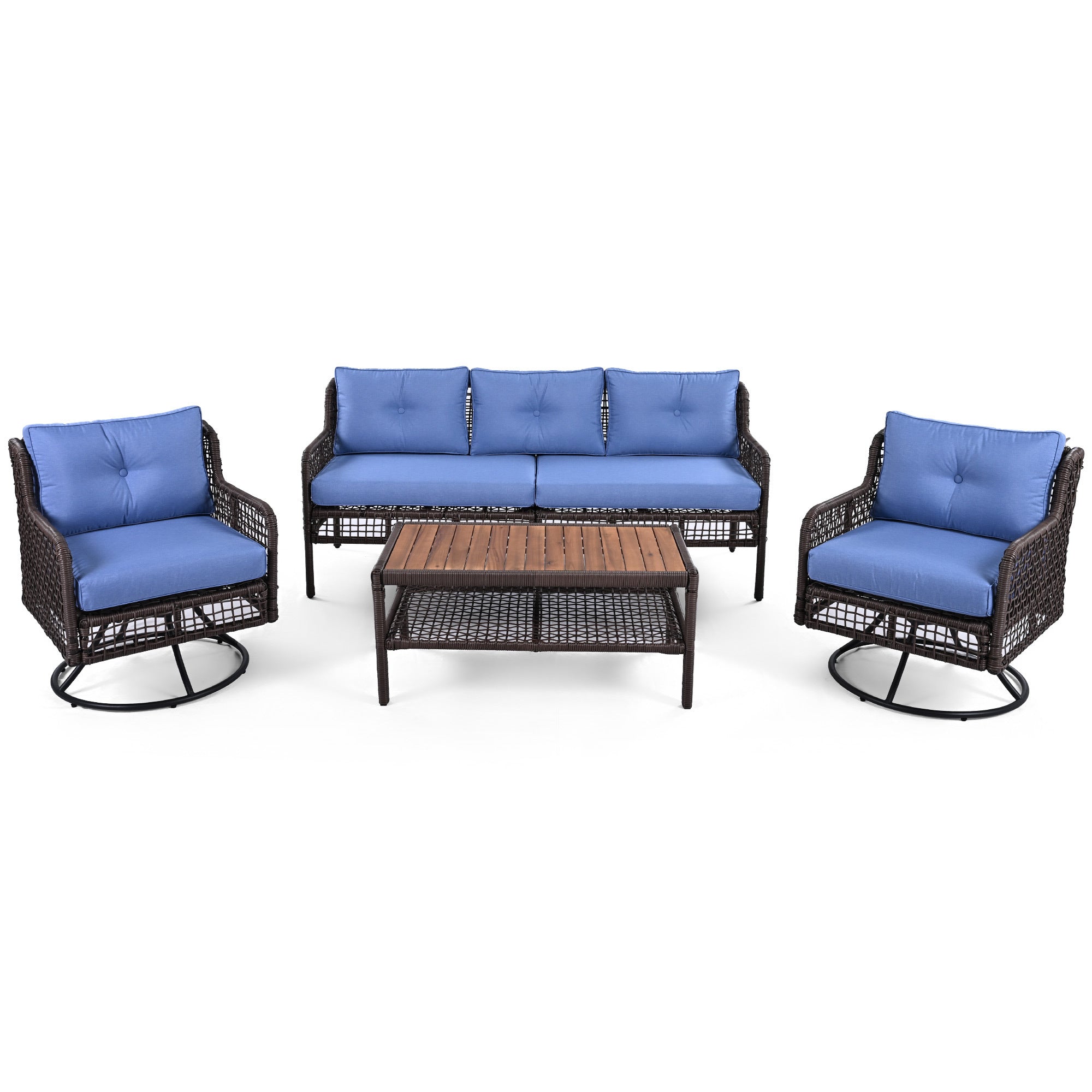 GO 4 Pieces Patio Furniture Set with Swivel Chairs Outdoor Wicker Sofas