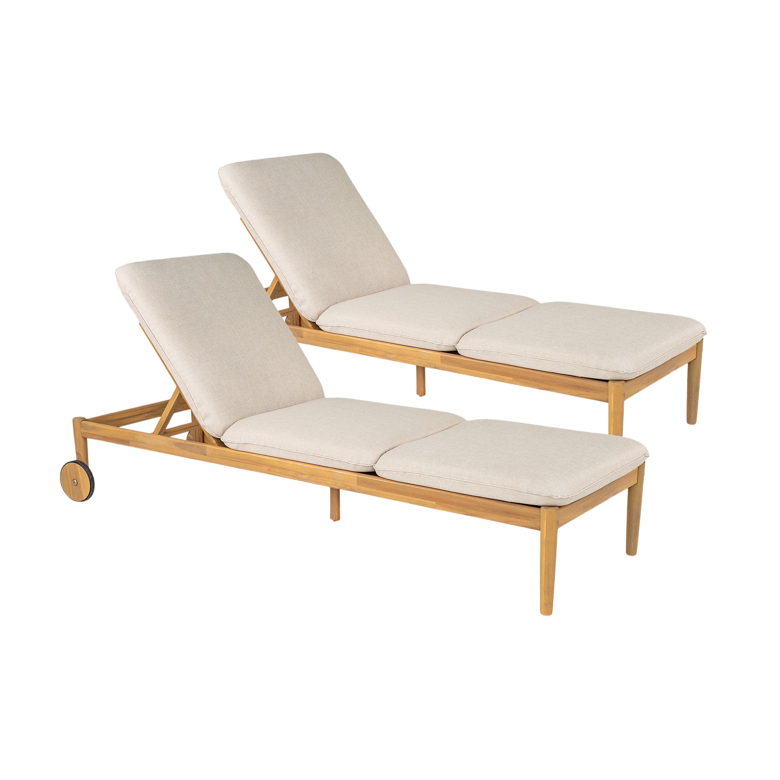 Riviera Outdoor Chaise Lounge with Wheels, Acacia Wood Frame (Set of 2)