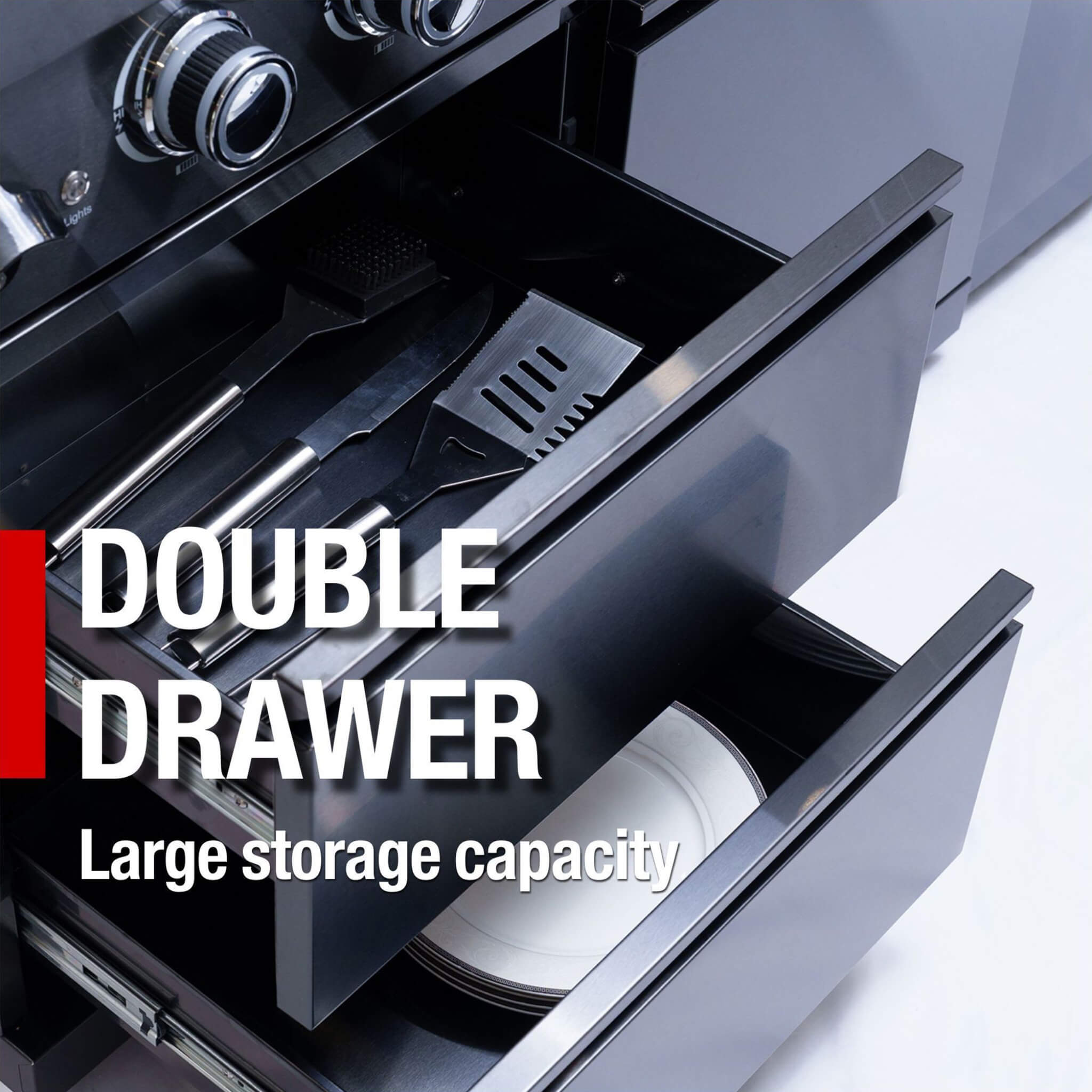 Castelle Flame Premium Black Stainless Steel 4-Burner Gas Grill With Rotisserie Kit (SAK48157)