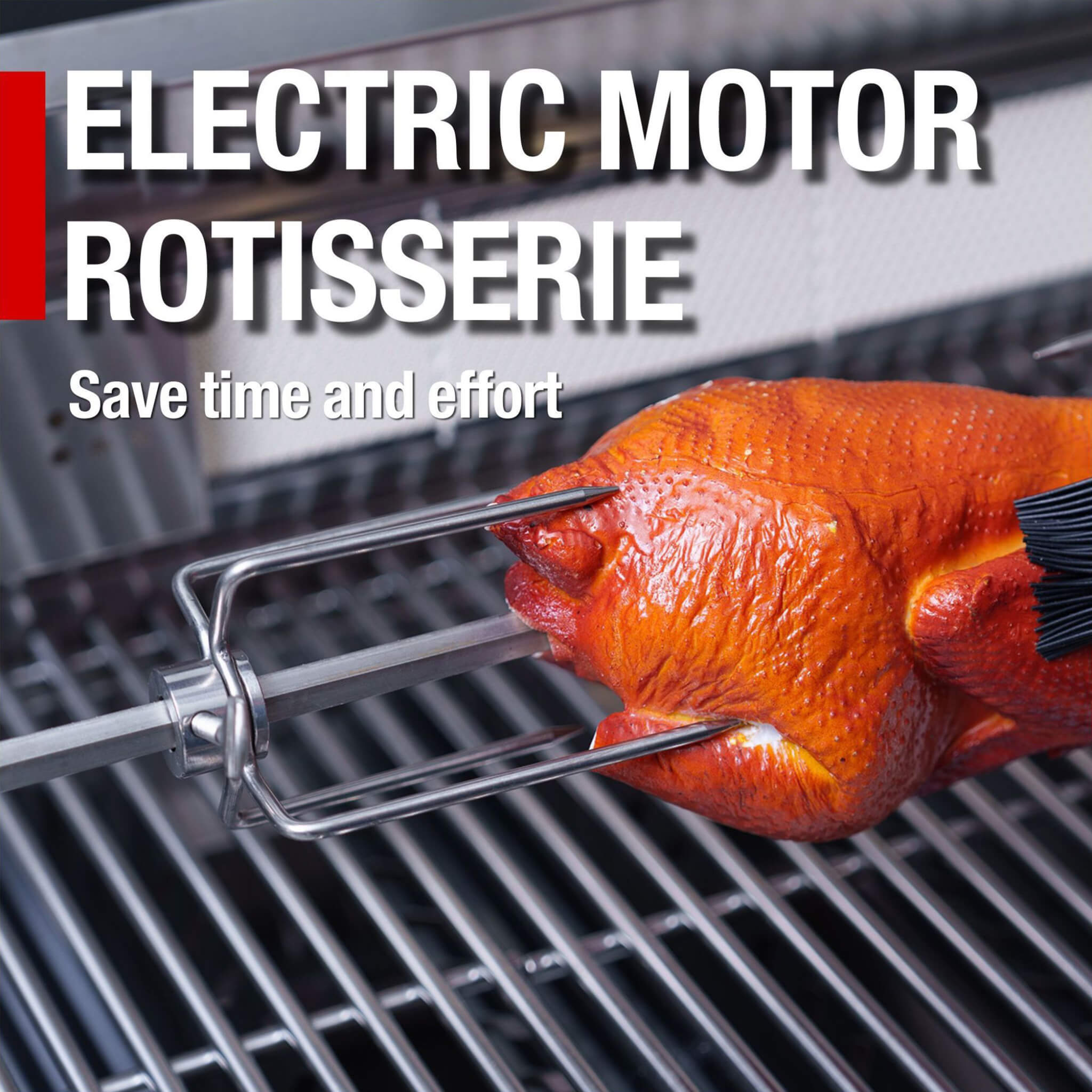 Castelle Flame Premium Black Stainless Steel 4-Burner Gas Grill With Rotisserie Kit (SAK48157)