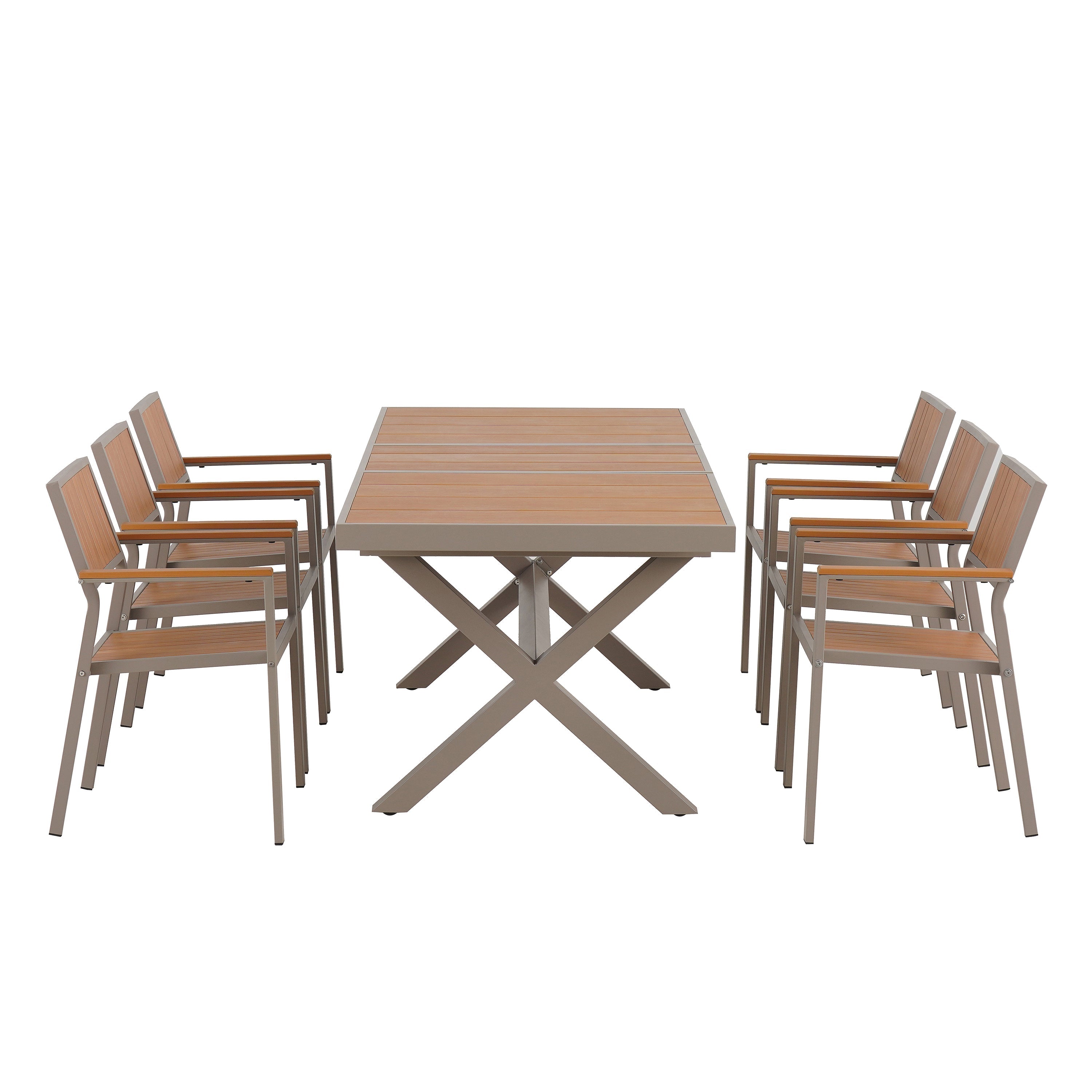 Flexible Outdoor Dining Set with Extendable Table and Six Chairs