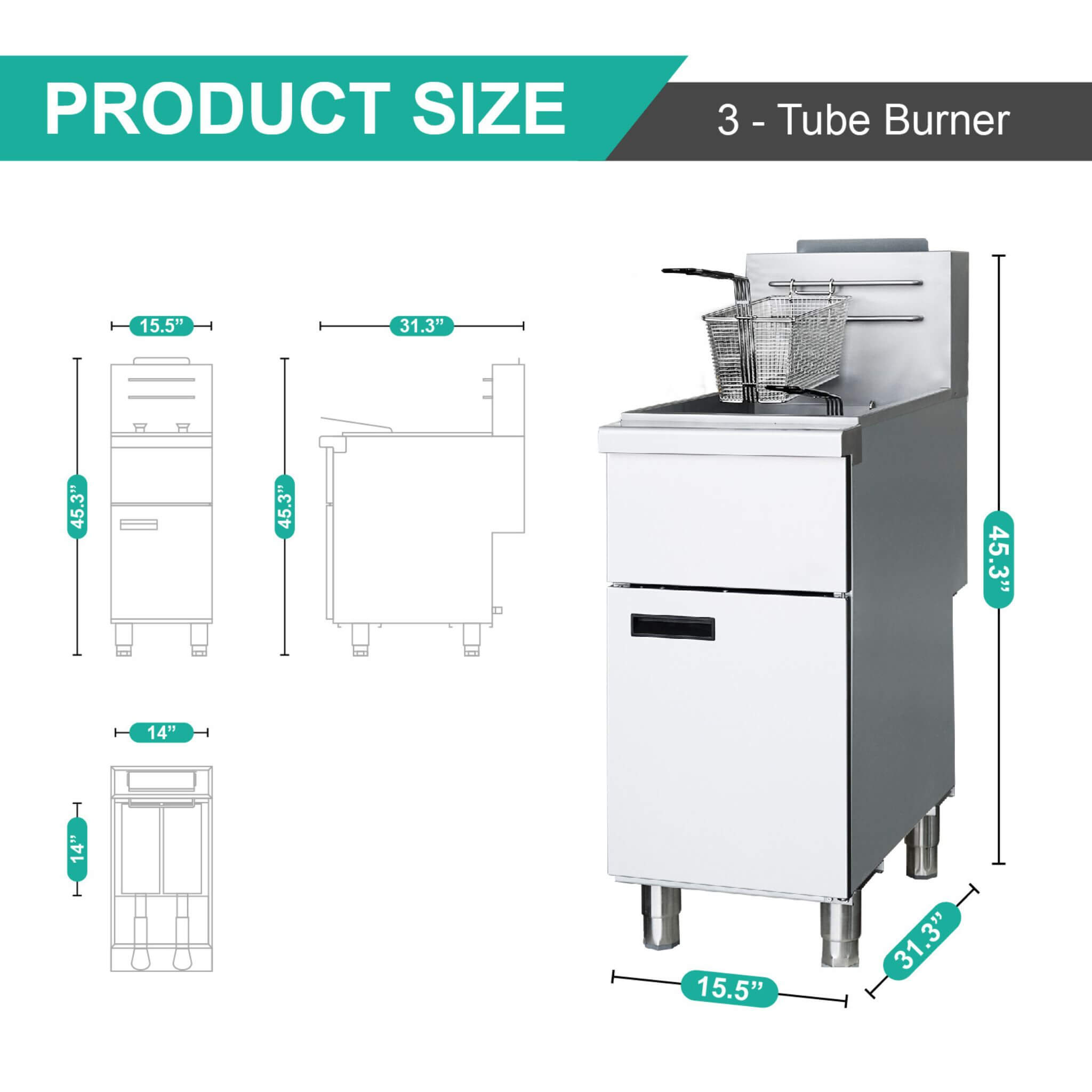 Stainless Steel Commercial 90K BTU 3-Burner Gas Liquid Propane Deep Fryer (SAK89517)